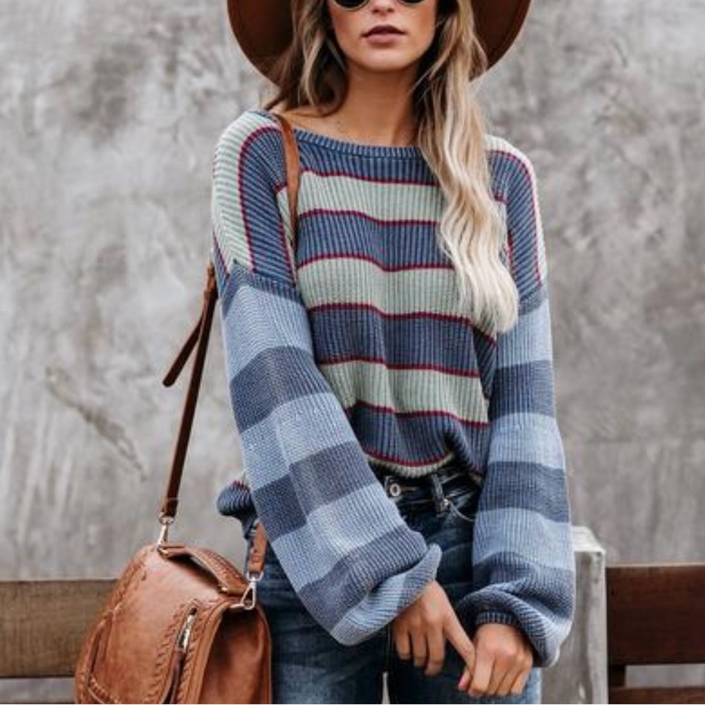 NEW VICI BLANK PAIGE SING A CHORUS STRIPED KNIT SWEATER SZ S